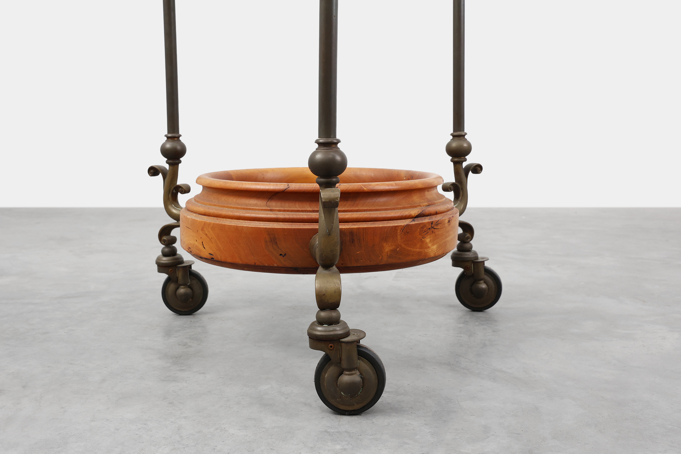 Rustic Copper and Walnut Serving Trolley with Glass Top, France ca. 1900thumbnail